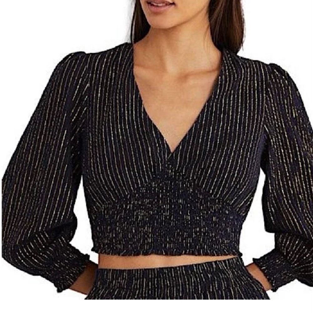 BODEN Lurex Smocked Crop Top